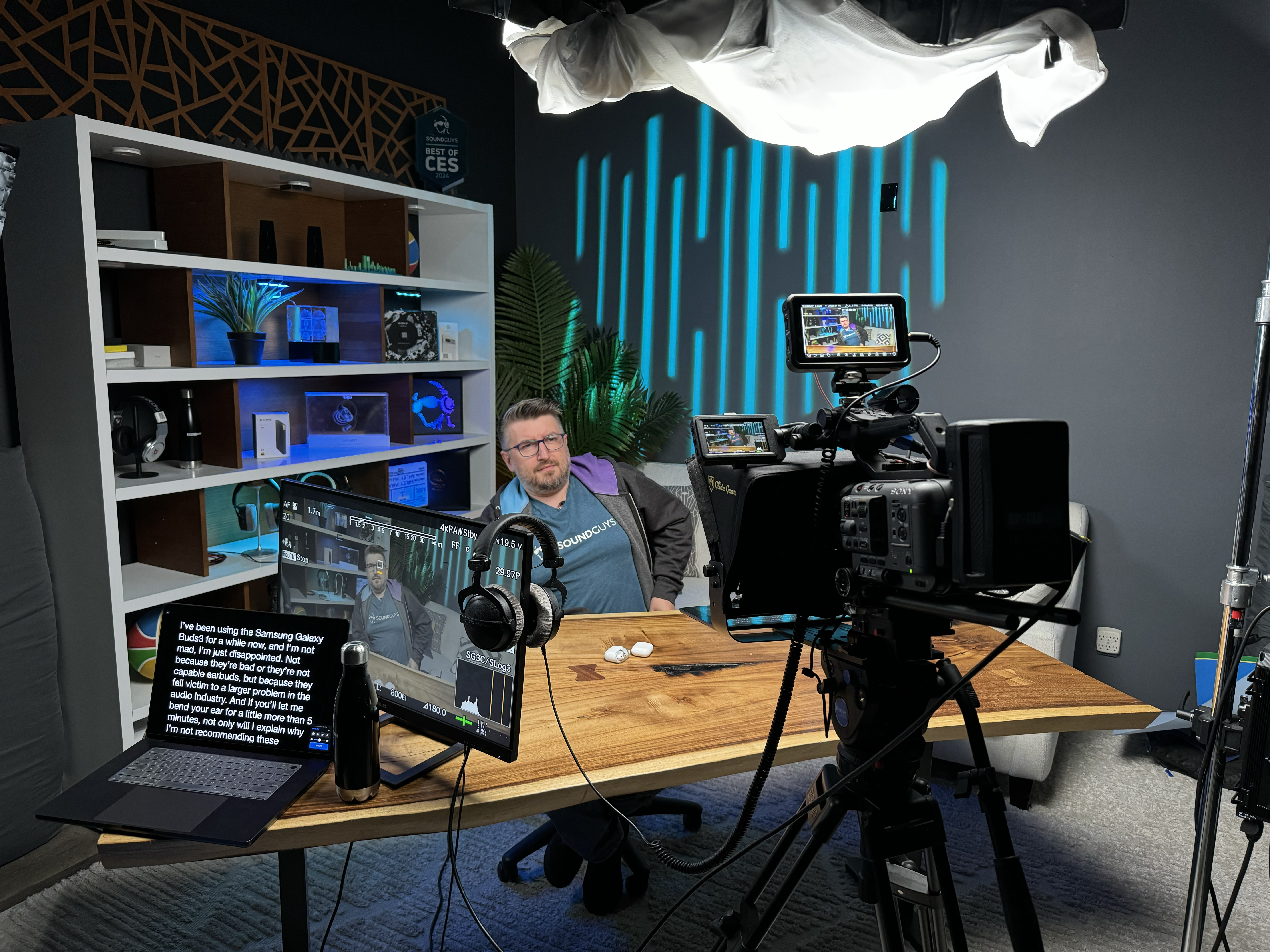 Host recording a video in the SoundGuys production studio