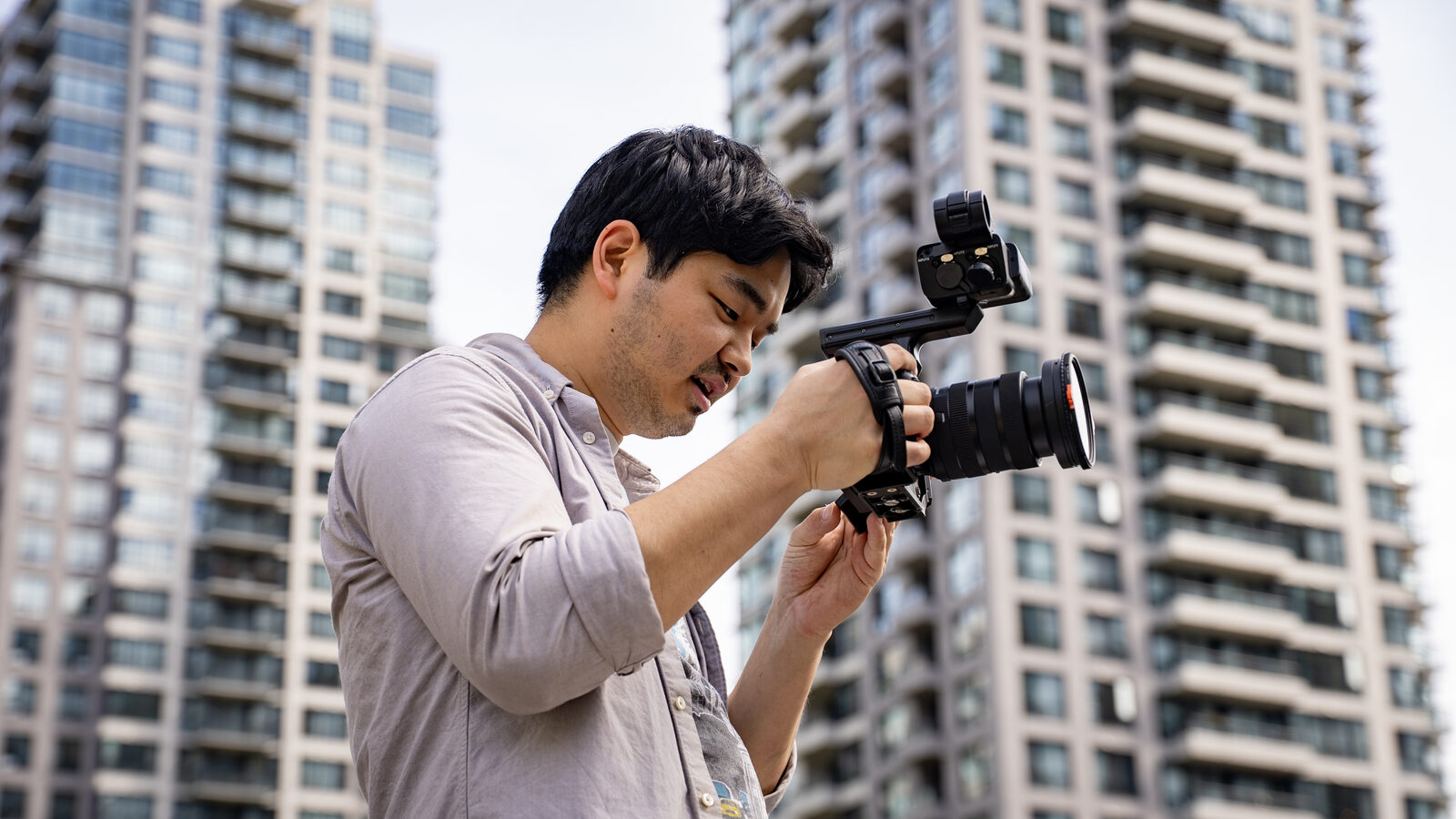 Authority Media videographer filming on location in the city